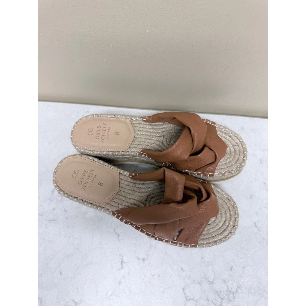 Oasis Society Tan Brown Twisted Espadrille Platform Slide Sandals Womens 8